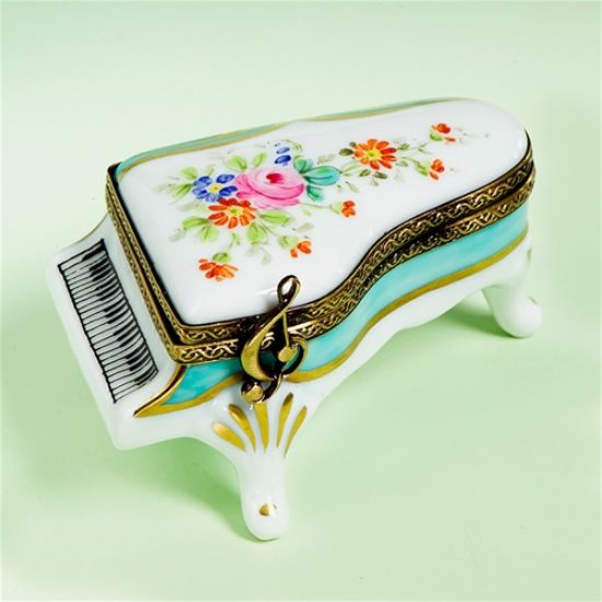 Picture of Limoges Small Turquoise Piano with Roses Box