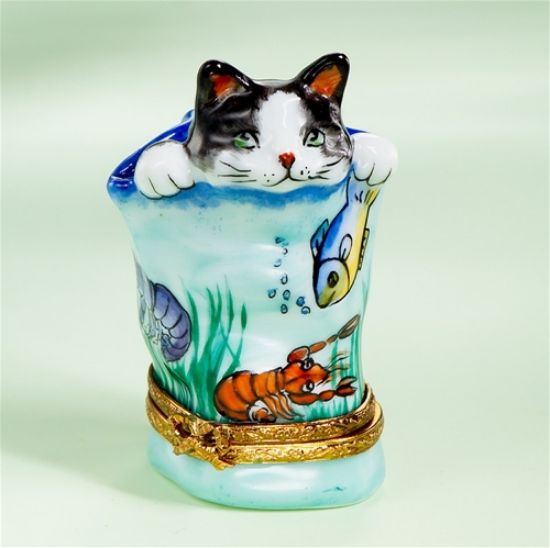 Picture of Limoges Cat in Bag with Fish Box