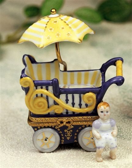 Picture of Limoges Blue Baby Buggy Box with Umbrella and Baby 