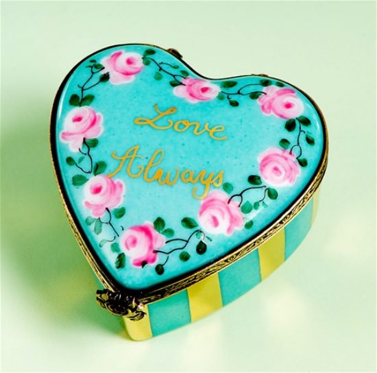 Picture of Limoges Turquoise and Roses "Love Always" Heart Box