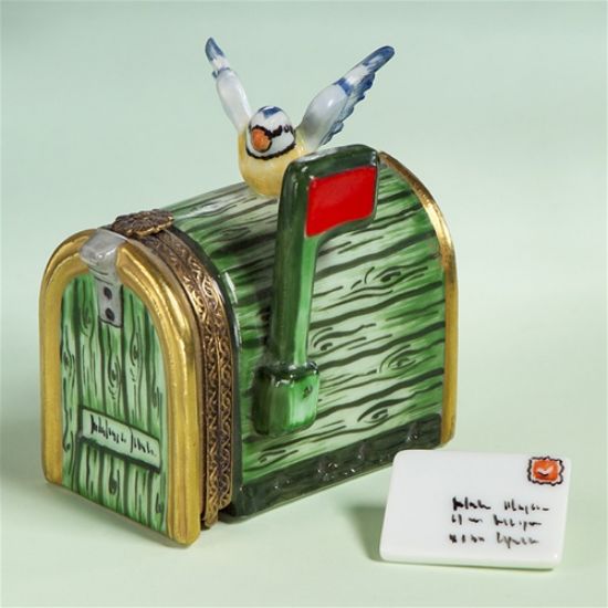 Picture of Limoges Green Mailbox with Bird Box and Letter  