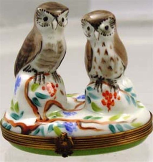 Picture of Limoges Two Owls on Tree Box