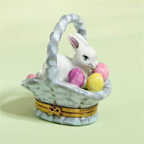 Picture of Limoges White Rabbit in Blue Easter Basket Box