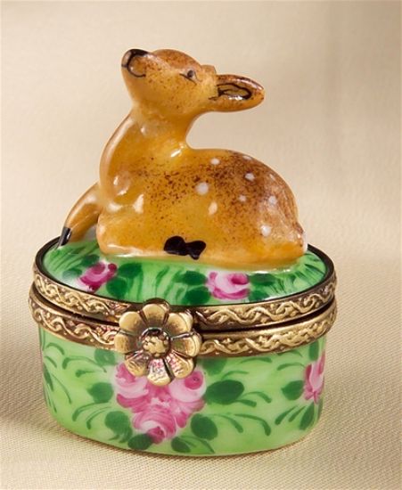Picture of Limoges Mini Baby Deer with Roses Box