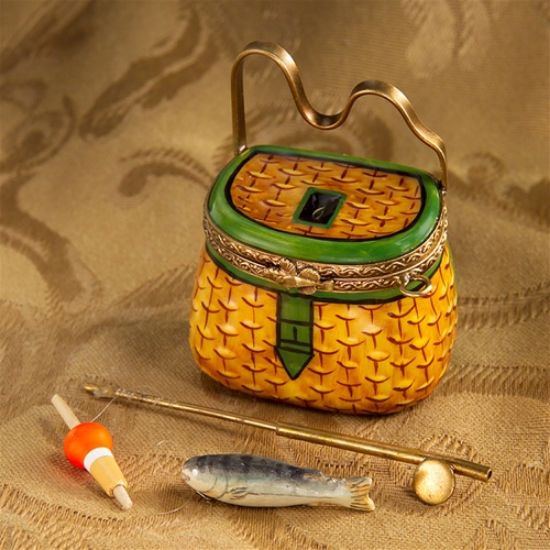 Picture of Limoges Fishing Basket Box with Pole and Fish