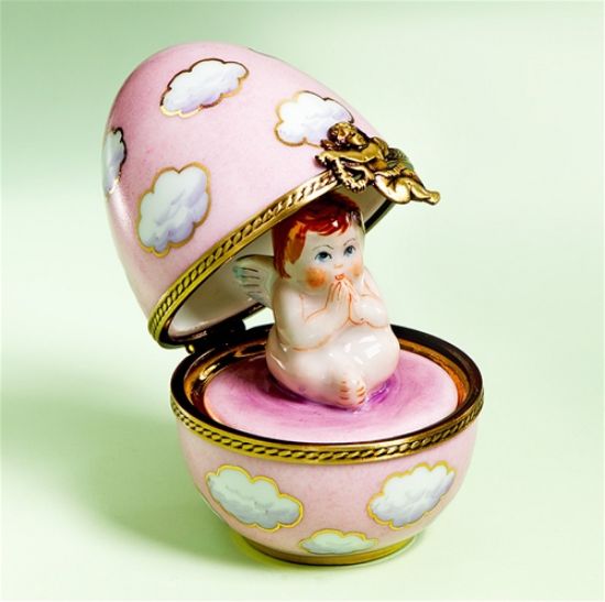 Picture of Limoges Cherub in Pink Egg with Clouds Box