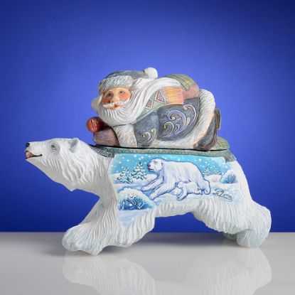 Picture of Russian Wooden Sculpture Box Santa on Polar Bear 