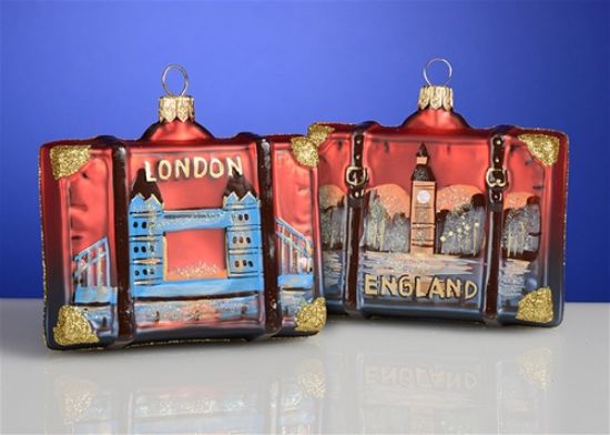 Picture of London Suitcase Polish Glass Christmas Ornament, Each