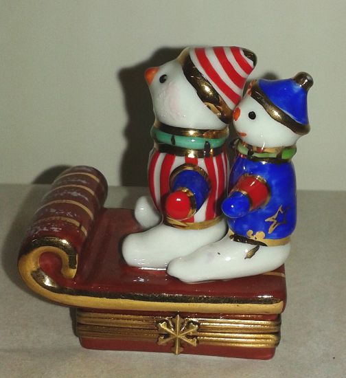 Picture of Limoges Two Snowmen on Sled Box