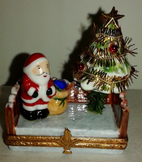 Picture of Limoges Santa with Christmas Tree by Fence Box