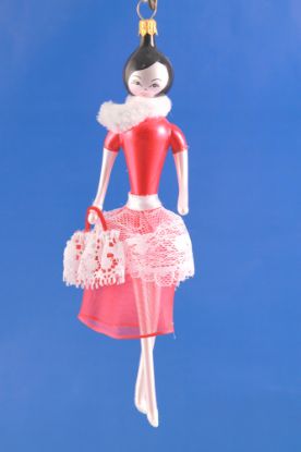 Picture of De Carlini Lady in Red with Fur and Lace Ornament