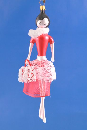 Picture of De Carlini Lady in Red with Fur and Lace Ornament