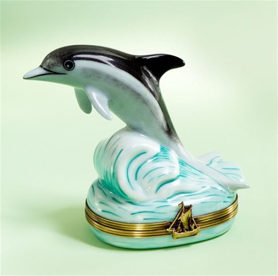 Picture of Limoges Dolphin Jumping on Wave Box