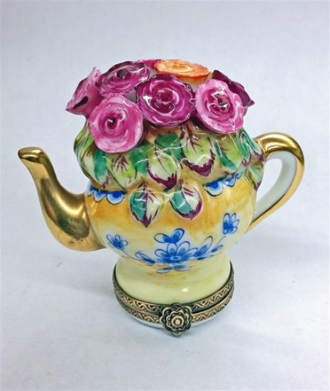 Picture of Limoges Yellow Teapot with Roses Box