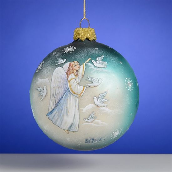 Picture of Angel with Doves Russian Glass Christmas Ornament