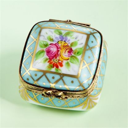 Picture of Limoges Turquoise Gold Grid Box with Roses