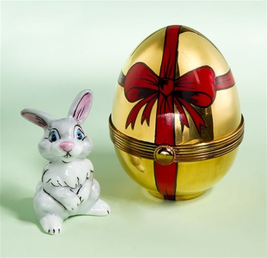 Picture of Limoges Gold Easter Egg Box with Gray Rabbit