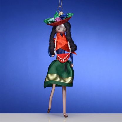 Picture of De Carlini Inca Woman  with Basket on Head Italian Glass Christmas Ornament