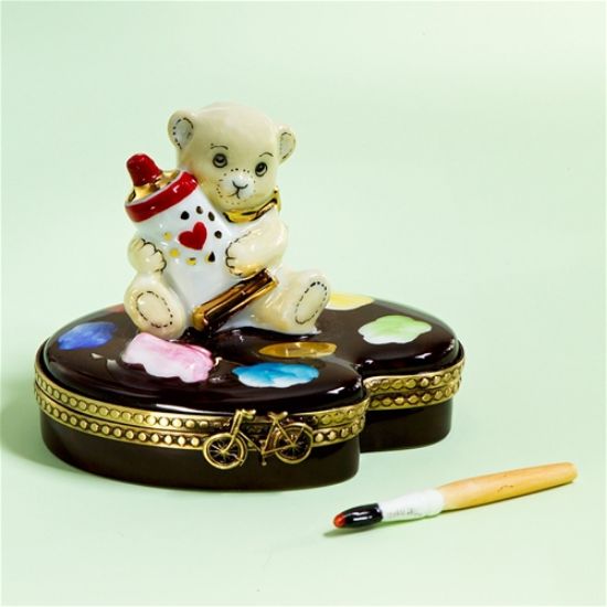 Picture of Limoges Teddy on Painter s Palette Box with Brush
