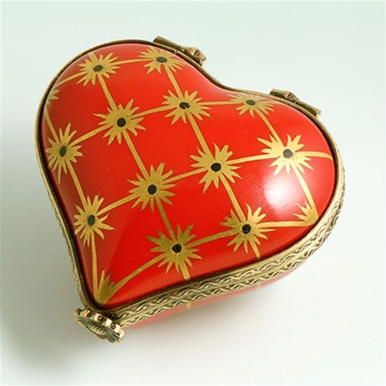 Picture of Limoges Red and Gold Grid Heart Box