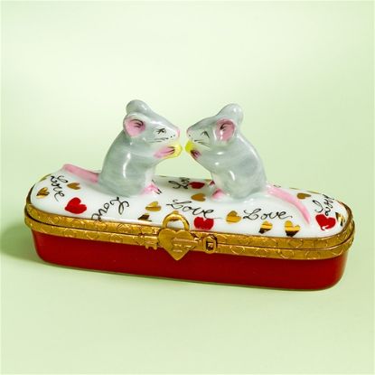 Picture of Limoges Two Mice on Box with Hearts