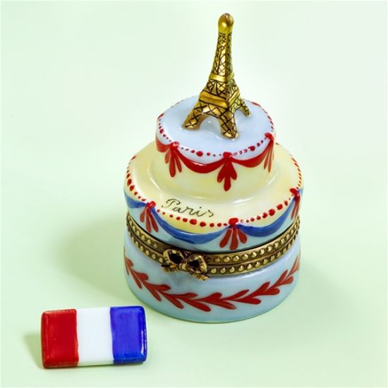 Picture of Limoges Eiffel Tower Birthday Cake Box with French Flag