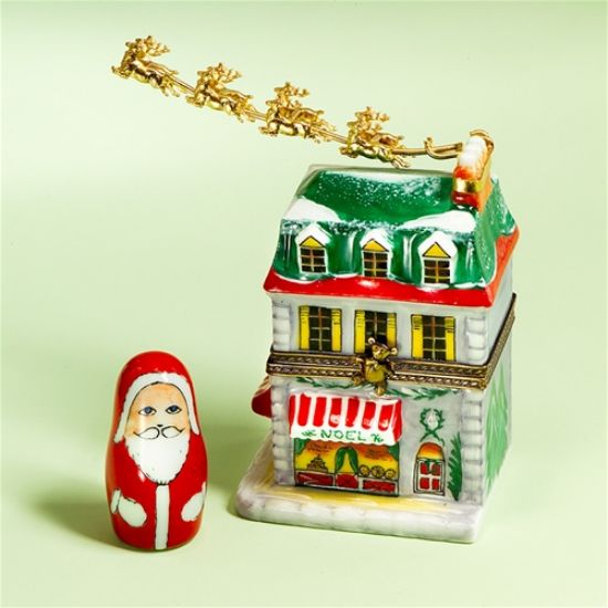 Picture of Limoges Santa House with Sled Box with Santa