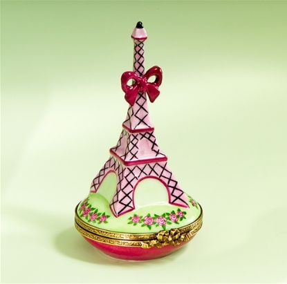 Show details for Limoges Pink Eiffel Tower with Bow Box Picture of Limoges Pink Eiffel Tower with Bow Box