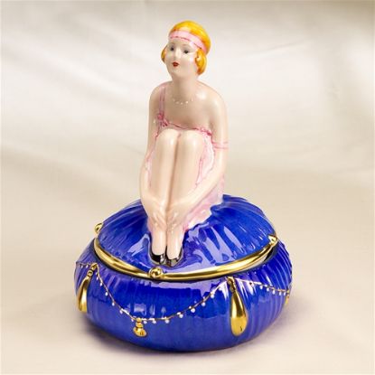 Picture of Limoges Art Deco Red Hair Lady on Blue Powder Box