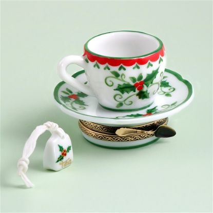 Picture of Limoges Christmas Cup and Saucer with Holly Box