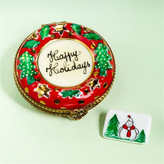 Picture of Limoges Happy Holidays Wreath Box with Snowman Card