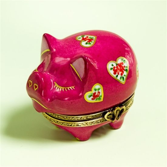 Picture of Limoges Valentine Pig Box with Hearts Box 