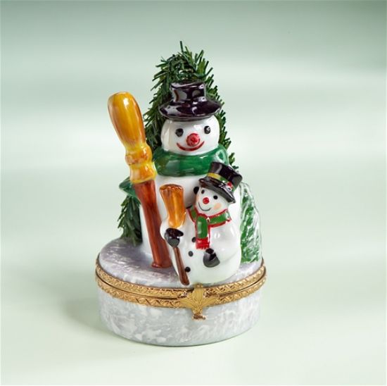 Picture of Limoges Snowman Father and Son with Broom Box