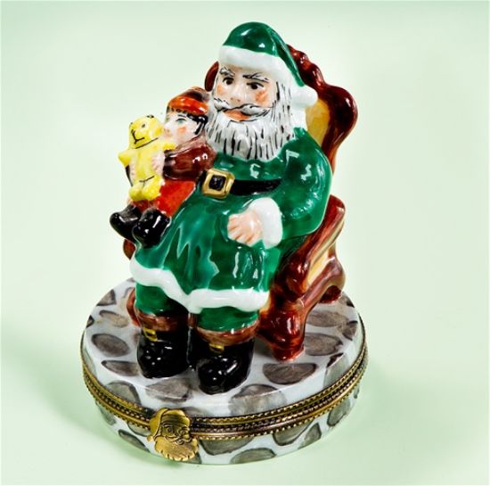 Picture of Limoges Santa in Green Coat Sitting Box