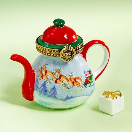 Picture of Limoges Teapot with Santa on Sled Box and Gift