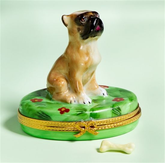 Picture of Limoges Boxer on Grass Box with Bone