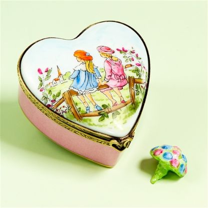 Picture of Limoges Two Blonde Friends Heart Box with Floral Bouquet 