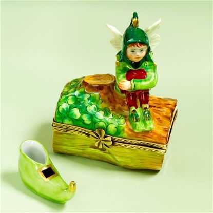 Picture of Limoges Irish Elf on Log Box with Shoe