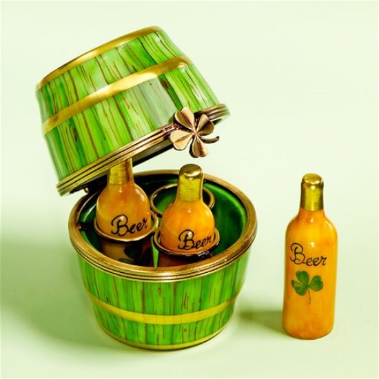 Picture of Limoges Green Barrel with Irish Beer Bottles 