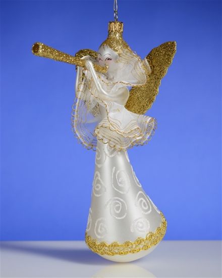 Picture of De Carlini Gold Angel Playing Trumpet Ornament