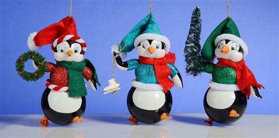 Picture of De Carlini 3 Penguins Christmas Ornaments