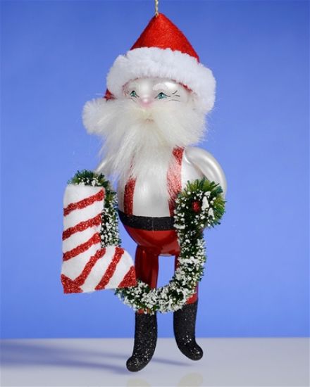 Picture of De Carlini Santa with Stocking and Garland Ornament.