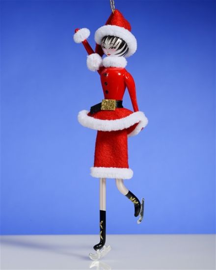 Picture of De Carlini Ice Skating Lady with Santa Hat Ornament
