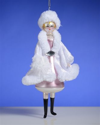 Picture of De Carlini Lady in White Fur and Pink Dress Ornament
