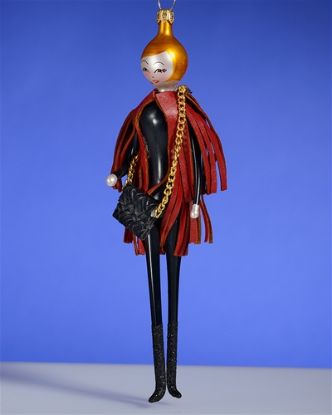 Picture of De Carlini Lady in Red Leather Fringe Coat Ornament