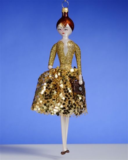 Picture of De Carlini Lady in Gold Shiny Dress Ornament