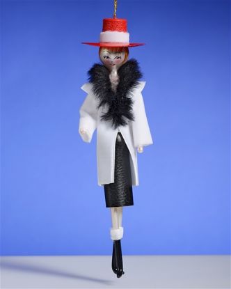 Picture of De Carlini Lady in White Coat and Red Hat Ornament