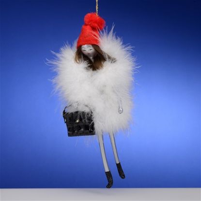 Picture of De Carlini Lady with Fur and Red Woolen Hat Ornament