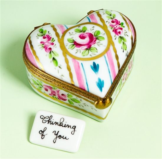 Picture of Limoges Medallion Heart Box withThinking of You Card.