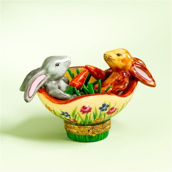 Picture of Limoges Two Rabbits Eating Carrots Box